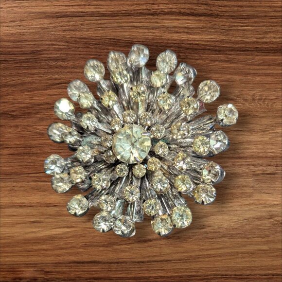 Vintage Jewelry - Crystal Rhinestone Starburst Brooch Pin Vintage Costume Jewelry Estate